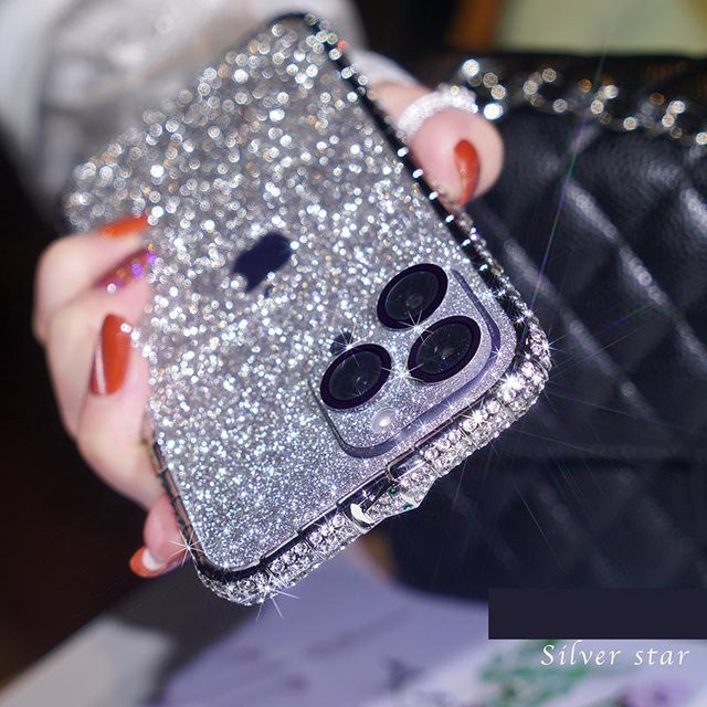 Glitzer Diamant Metall Bumper Case mit Strass Bling Cover für Apple iPhone in Silber - Bild 1