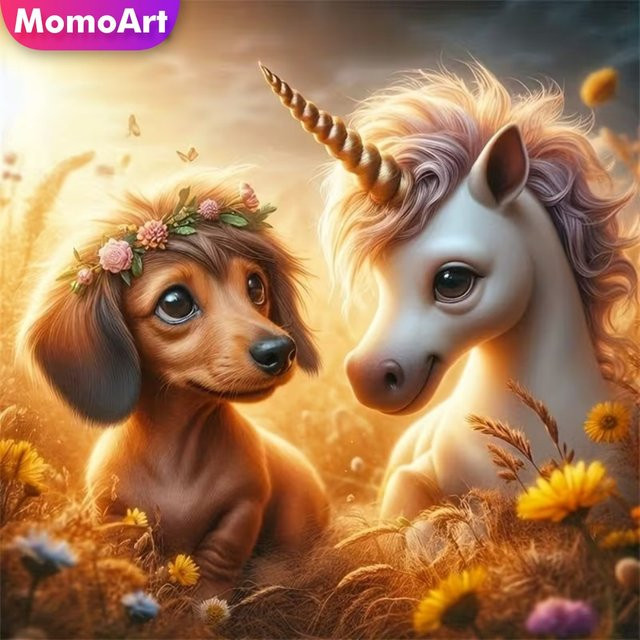 Momoart DIY Diamant-Stickerei Hund und Pferd als Acryl-Mosaik-Wanddekoration in Multicolour, Breite: 20 cm, Höhe: 20 cm - Bild 1