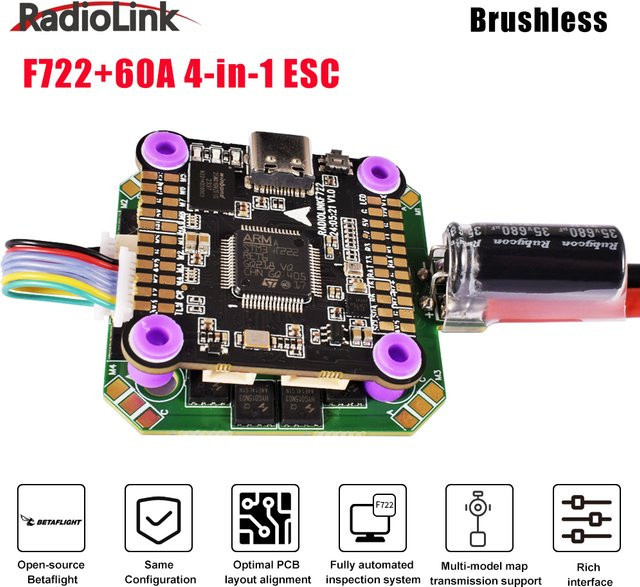 Radiolink F722 Flight Control mit 128 MB Black Box und 60 A Regler in Schwarz für Flying-Wing-Hubschrauber - Bild 1