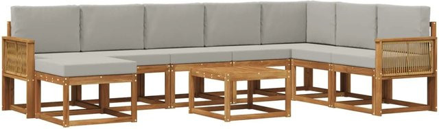 vidaXL Outdoor-Sofagarnitur aus Akazienholz in L-Form mit 9 Kissen, Farbe: Natur und Grau - Bild 1