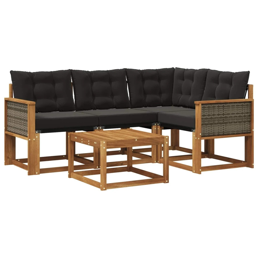 vidaXL Outdoor-Sofagarnitur L-Form aus Akazienholz mit Kissen und Couchtisch in Braun und Schwarz - Bild 2