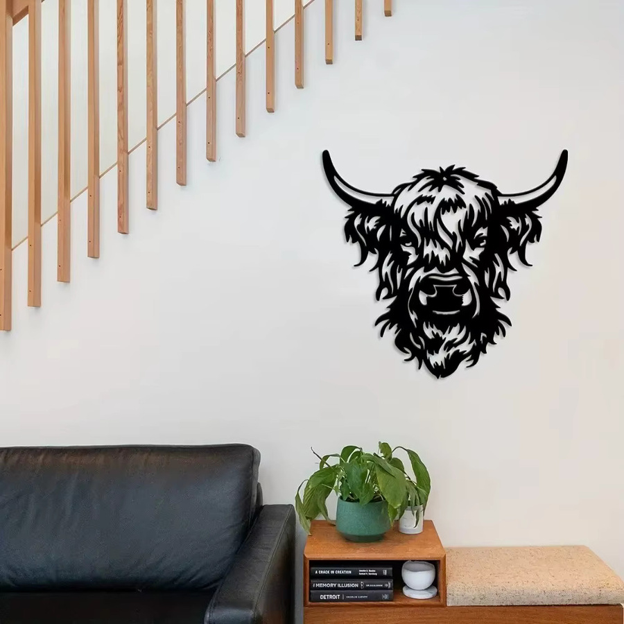 CIFBUY Schmiedeeiserner Kuhkopf aus Metall als Wandkunst in Schwarz, Rustikale Bauernhaus Dekoration für Haus und Garten - Bild 3