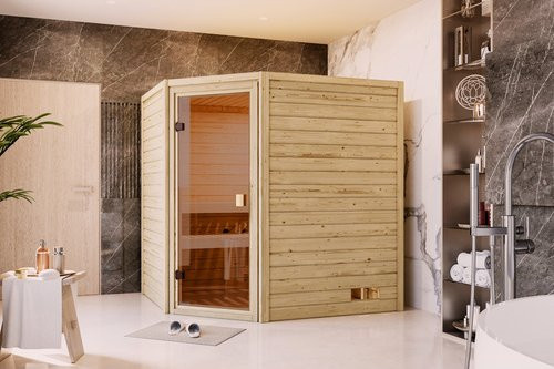 KARIBU Sauna Soodla aus Fichtenholz für 3 Personen, beige, B/T/H: 196 x 169 x 198 cm - Bild 1