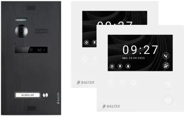 Balter Evo-HD-Mini Video Türsprechanlage Komplettsystem für 1-Familienhäuser mit 2x 4,3 Zoll WiFi Monitor in Schwarz - Bild 1