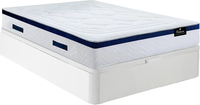 Vente-unique Marquis Bettgestell mit Bettkasten und Taschenfederkernmatratze in Weiß, B/T: 140 x 190 cm - Bild 1