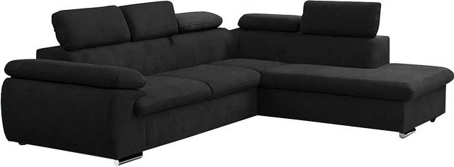 Vente-unique Schlafsofa Fabien in Schwarz, L-Form mit Schlaffunktion und Auszugsschublade - Bild 1