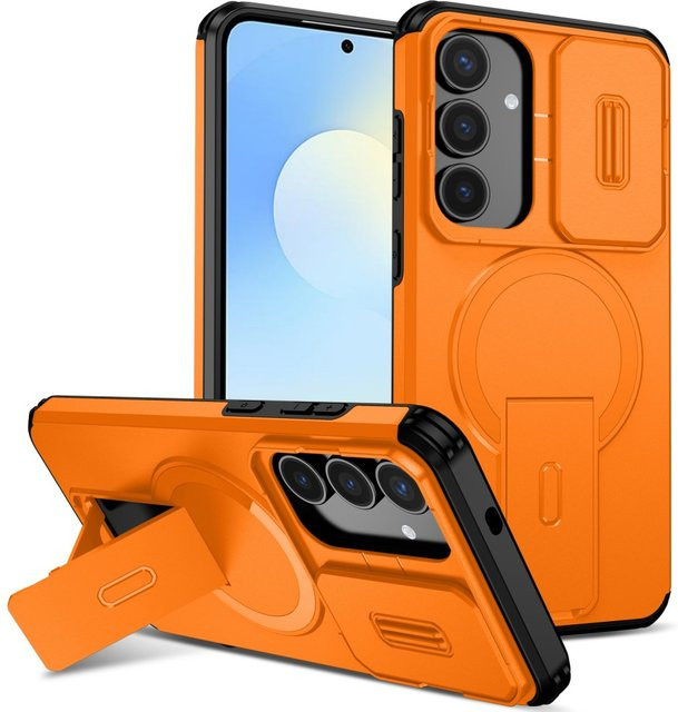 Stoßfeste Magnet-Schutzhülle für Samsung Galaxy S25, S24, S22 Ultra Plus FE mit Kamera-Schutz und Slide-Funktion in Orange - Bild 1