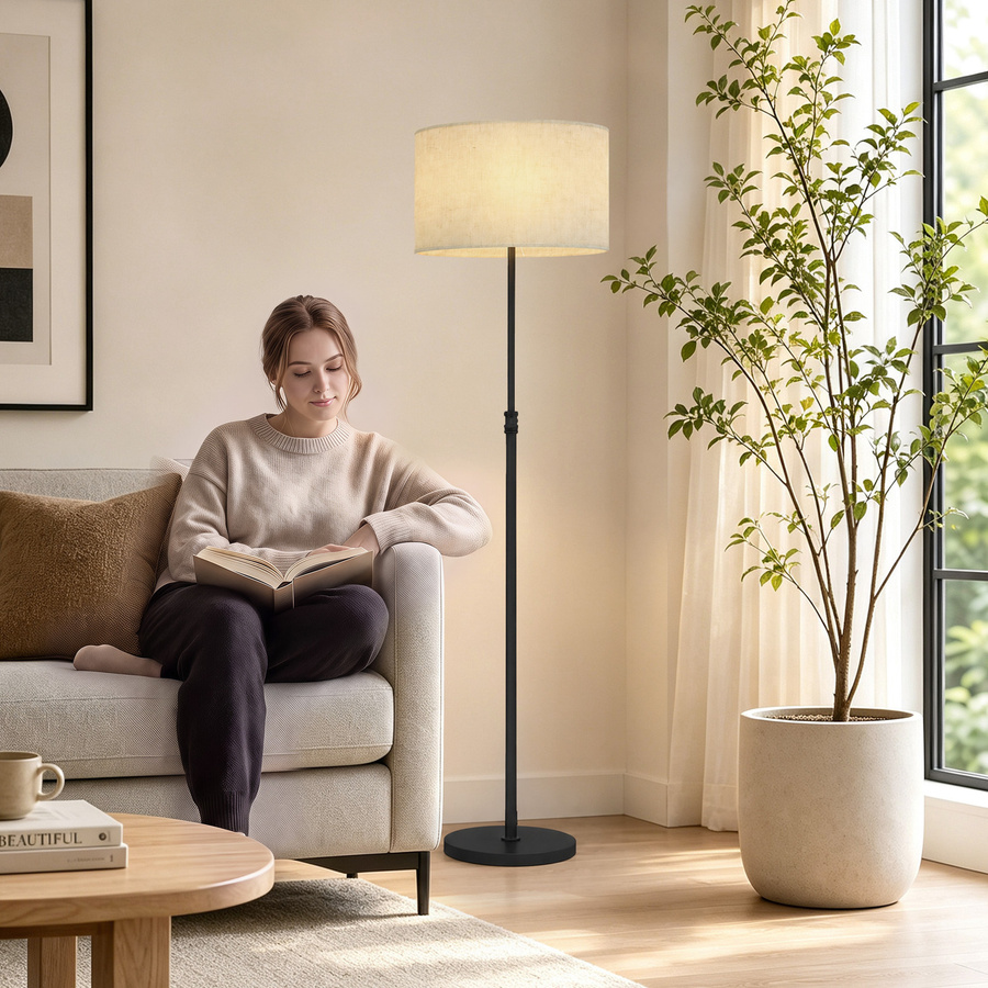 HOMCOM Stehlampe mit Leinenschirm in Schwarz und Beige, dimmbar und höhenverstellbar mit Fernbedienung, Timer sowie 3 Farbtemperaturen, E27 Stehleuchte für Wohnzimmer, Schlafzimmer und Büro - Bild 2