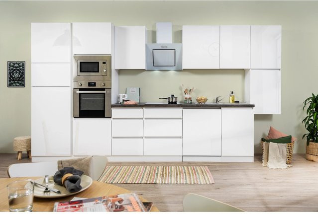 Respekta Premium Küchenzeile GLRP395HWWGKE in Weiß Hochglanz mit Soft-Close-Türen und integrierten Schubladen, Breite: 395 cm, Höhe: 220,5 cm, Tiefe: 55,5 cm - Bild 1