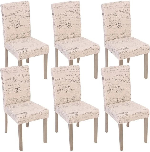 6er-Set MCW Esszimmerstühle Littau aus Textil mit Schriftzug in Beige und Eiche Beinen - Bild 2