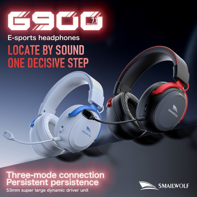 SMAILWOLF G900 Bluetooth Wireless 2.4G E-Sports Gaming Headset mit 7.1 Surround Sound und Noise Cancelling für PS5, PC und Nintendo Switch, Schwarz - Bild 1