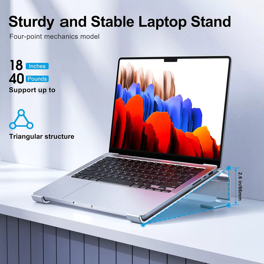 VIKEFON Aluminium Laptop Kühlständer und Halterung in Silber für Macbook Pro Air, Dell, HP und Lenovo Notebooks - Bild 3