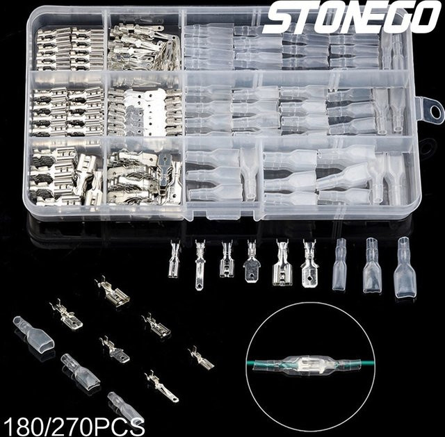 STONEGO Crimpverbinder Set für elektrische Drähte mit Flachsteckern in männlicher und weiblicher Ausführung, 180/270 Stück sortiertes Kit - Bild 1