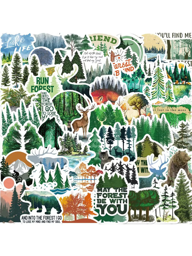 50 Stück wasserdichte Aufkleber mit Natur-Wald-Motiv in Grün für Laptop, Motorrad und Gepäck von BulingBulingStickers Store - Bild 4