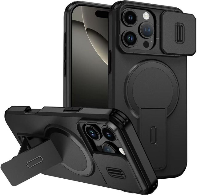 Stoßfeste magnetische Schutzhülle für Apple iPhone 11 Pro Max in Schwarz mit Linsenschutz-Schiebefenster - Bild 1