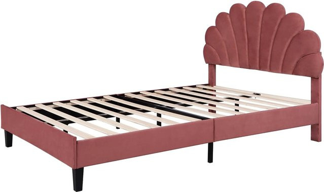 okwish Polsterbett Kinderbett mit Kopfteil in Blumenform aus Samt in Rosa Pink, B/T/H: 140 x 200 x 104,5 cm - Bild 1
