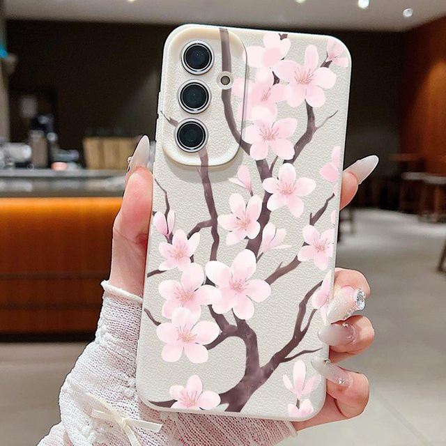 Handyhülle mit Pfirsichblütenmuster für Samsung Galaxy A57, A37, A17, A56, A55, A36, A16, A15 5G, A26, A25, A54 in Multicolour mit weicher Lederstruktur - Bild 1