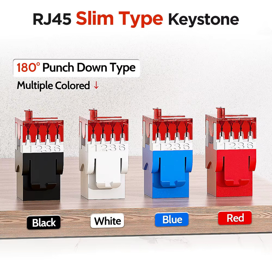 AMPCOM Cat6 RJ45 UTP Keystone Jack Ethernet LAN Netzwerkstecker Modulanschluss, Schwarz, 180-Grad-Punch-Down-Typ, 50U vergoldet - Bild 3