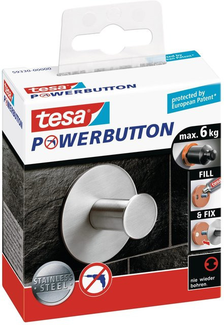 tesa Powerbutton Haken Classic rund aus Edelstahl in Silber, B/T/H: 38,0 x 120,0 x 140,0 cm - Bild 1