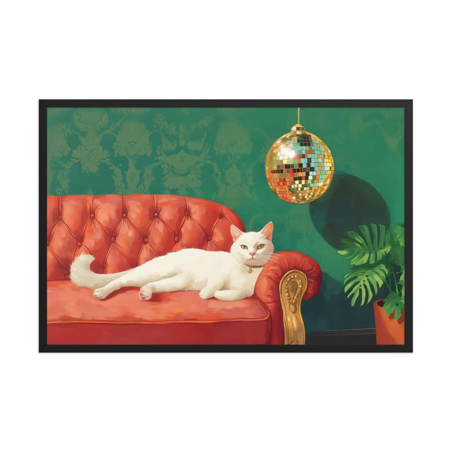Kunstdruck mit weißer Katze und Discokugel von SHENCHEN, bunte Wanddekoration für dein Zuhause - Bild 4
