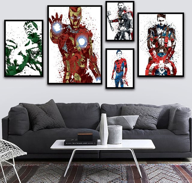 Beast Kingdom Marvel Avengers Diamant-Wandkunst-Poster mit Iron Man, Spiderman, Hulk und Captain America als Aquarell-Gemälde-Druck in Multicolour - Bild 1