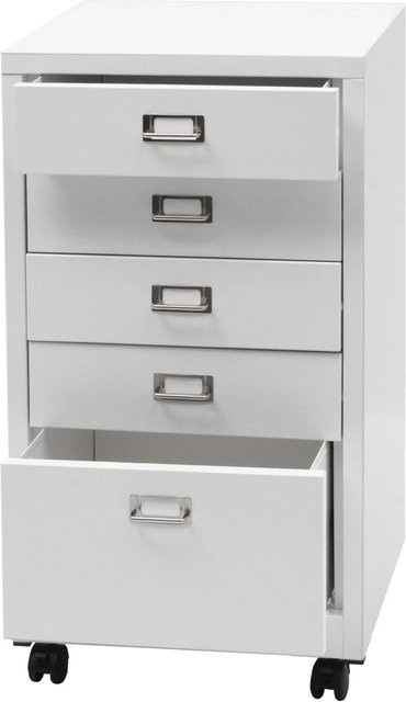 PROREGAL Rollcontainer aus Metall mit 5 Schubladen in Weiß, B/T/H: 75 x 40 x 41 cm - Bild 1