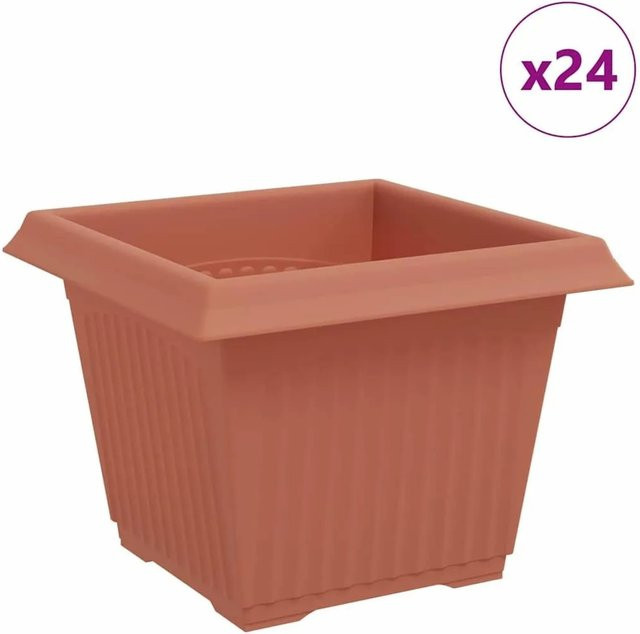 vidaXL Quadratische Blumentöpfe aus Kunststoff im 24er Set, Ziegelrot, B/T/H: 23 x 23 x 17,5 cm - Bild 1