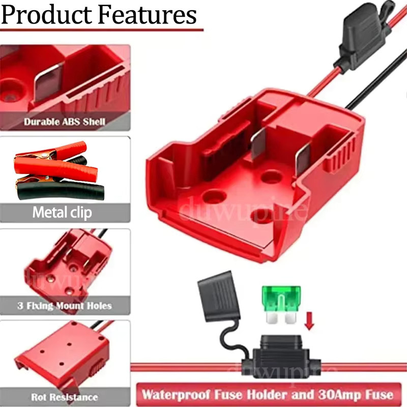 2er-Set Milwaukee M18 Power Rad Adapter für Lithium-Akku 18V Li-Ion mit 12 AWG Draht in Rot - Bild 3