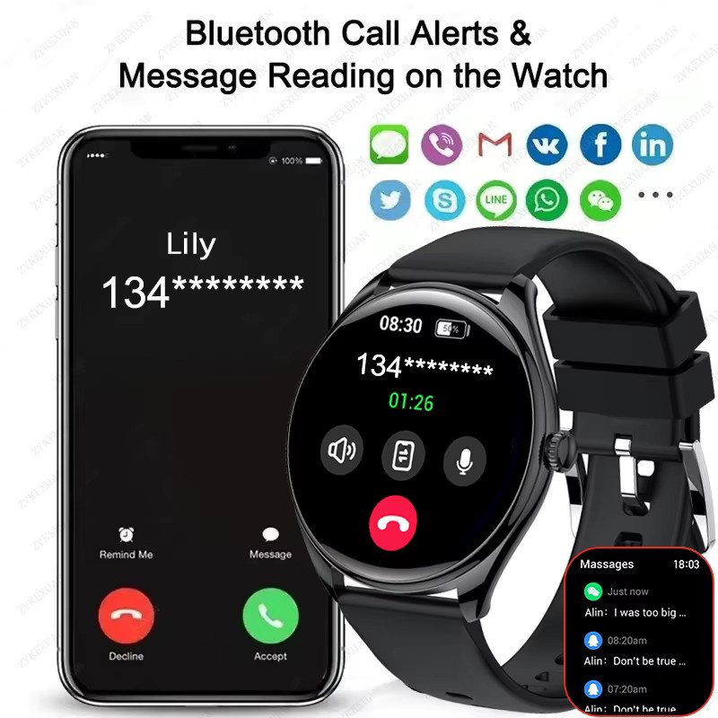 BOXUXING Smartwatch für Herren in Schwarz mit AMOLED 3D-Runddisplay, Edelstahlarmband, Herzfrequenzmessung, Bluetooth-Anruffunktion und wasserdichtem Design - Bild 6