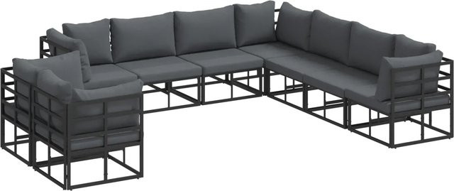 vidaXL Garten-Sofa-Set in U-Form aus pulverbeschichtetem Aluminium und Textilene mit Kissen, 9-teilig, Schwarz - Bild 1