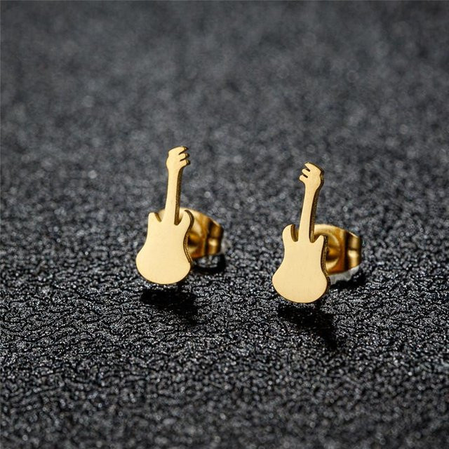Ohrringe Edelstahl, Gitarre, Vintage, Unisex, grau - Bild 1