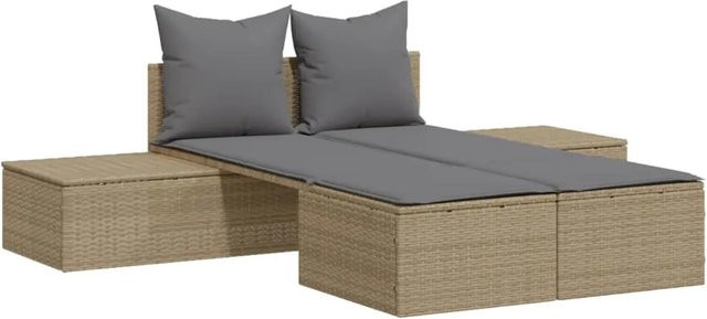 vidaXL Doppel-Sonnenliege aus Poly Rattan mit Auflagen, Beige, B: 104 cm, T: 162 cm, H: 30 cm - Bild 1