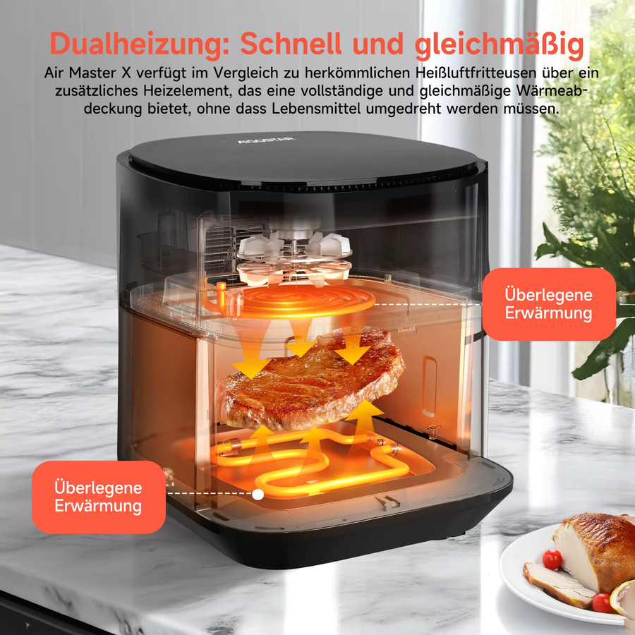 Aigostar Dual Blaze Heißluftfritteuse XXL 8L in Schwarz mit Sichtfenster, 2000W, 10 Programmen und digitalem LED Touchscreen - Bild 4