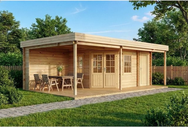 Carlsson Gartenhaus Johanna-40 Log Cabin mit Flachdach, Unbehandelt, Beige, B/T: 718 x 404 cm - Bild 1