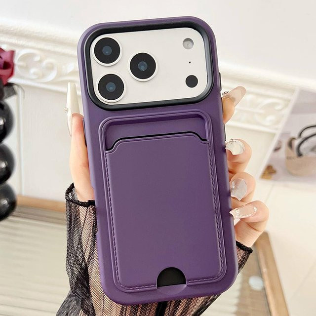 2-in-1 Silikon Handyhülle mit Geldbörse und Kartenhalter für iPhone 11 bis iPhone 17 Pro Max, stoßfeste Schutzhülle in Purple, Modell YULIN-003 - Bild 1