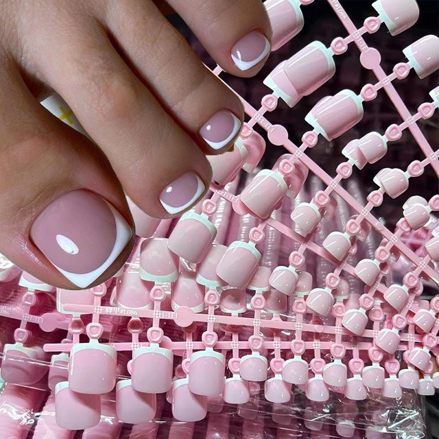MAFANAILS Kunstnägel Zehennägel, rosa/nackt, glänzend, kurz, quadratisch, 120 Stück - Bild 1