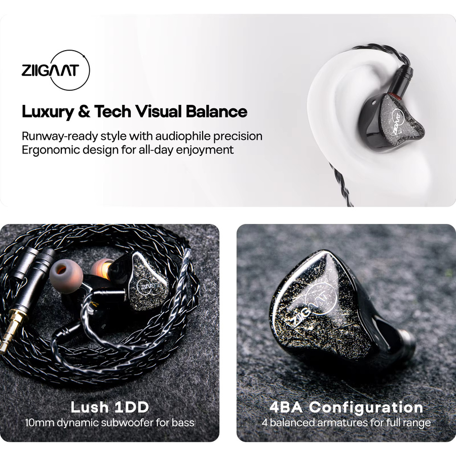 ZiiGaat Lush Studio Hybrid-IEM Hifi-Kopfhörer mit 1DD+4BA In-Ear Ohrhörern in Schwarz oder Silber - Bild 4