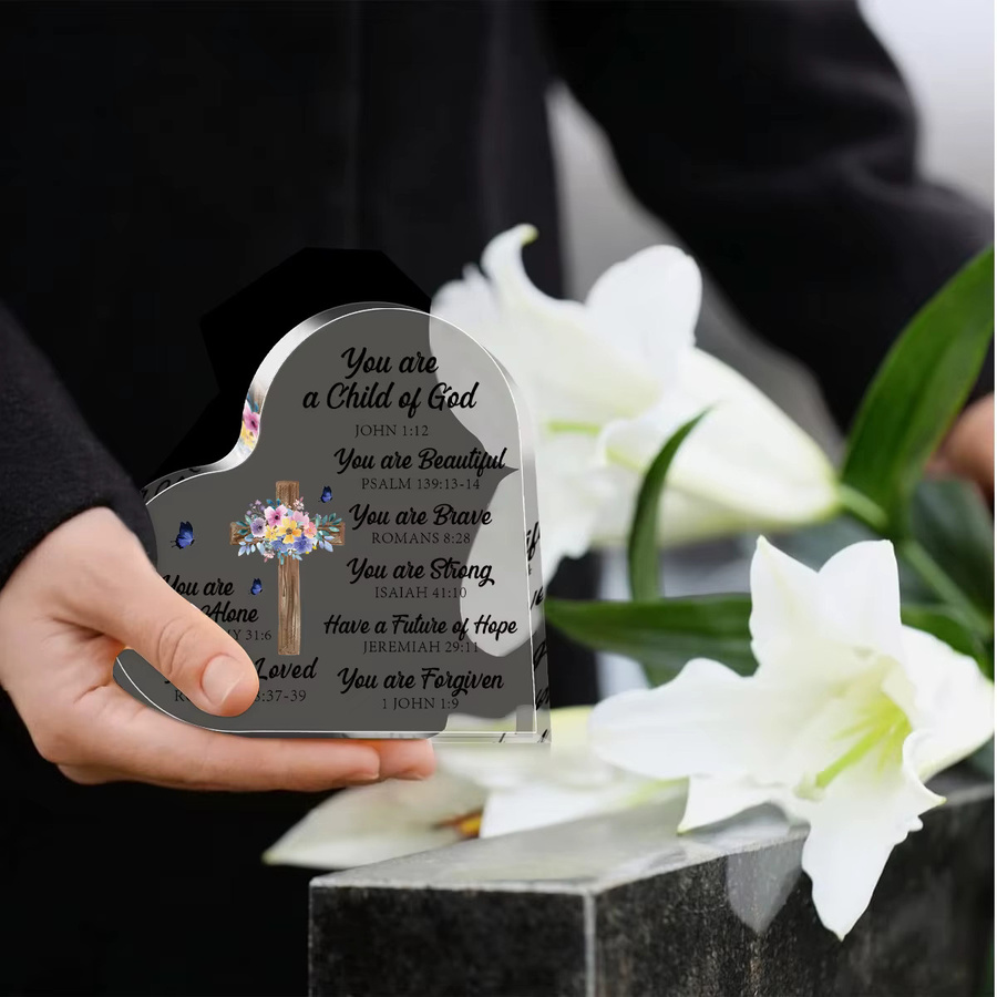 Christliche Herz-Plakette aus Acryl mit Bibelvers von CIFBUY in Transparent und Weiß als inspirierende Tischdekoration - Bild 3