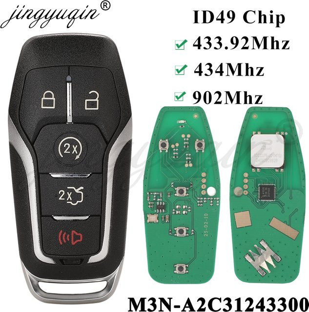 ID49 Smart-Fernbedienungsschlüssel für Ford Fusion Explorer Edge Mustang F150 F250 Lincoln MKC MKX Nautilus 2015+ in Schwarz (433,92/434/868/902MHz) - Bild 1