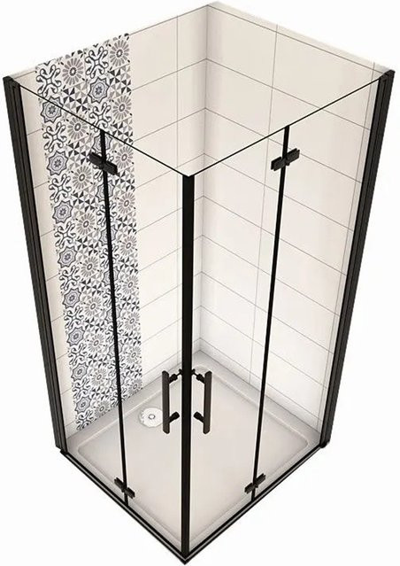Duschparadies Duschkabine Eckeinstieg mit Falttüren in Schwarz und transparentem Nano Glas, B/T/H: 80 x 70 x 195 cm - Bild 1