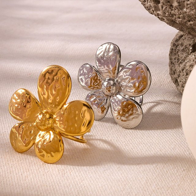 Loe Offener Ring, Edelstahl, Gold, Blume, Damen, Vintage - Bild 1