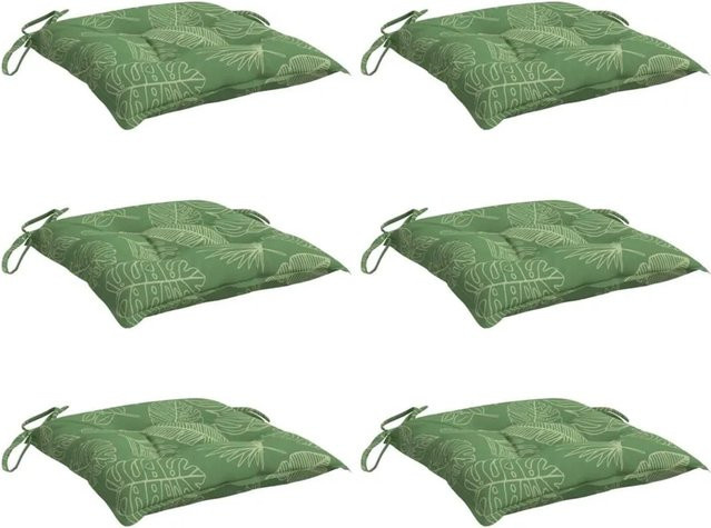 6er Set vidaXL Stuhlkissen mit Blattmuster aus Polyester, wasserabweisend und UV-beständig, B/T/H: 40 x 40 x 7 cm - Bild 1