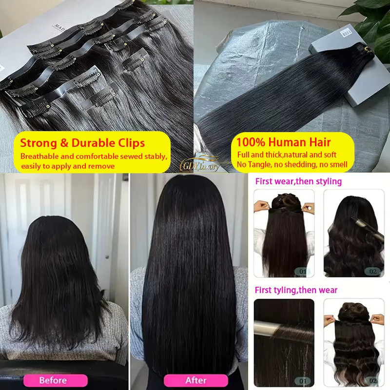 GDYLuxury Clip-In Haarverlängerungen, Echthaar-Extensions, 7 Teile Set - Bild 2