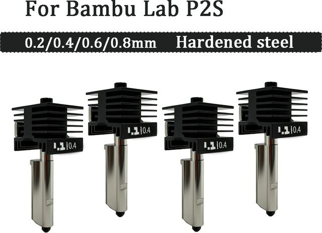 Bambu Lab P2S Hotend Combo mit gehärteten Düsen für 0,2 mm, 0,4 mm, 0,6 mm und 0,8 mm in Schwarz - Bild 1