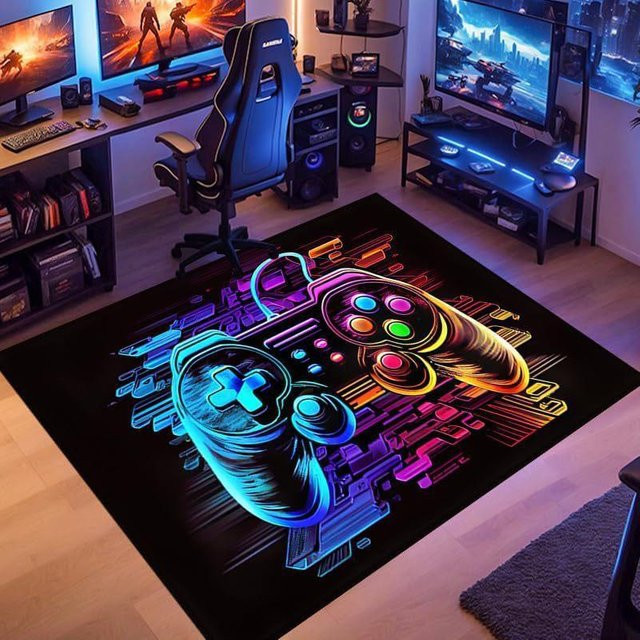 Gaming Teppich mit Controller-Design für Jungenzimmer und Spielzimmer, rutschfest und maschinenwaschbar, B/B: 60 x 90 cm - Bild 1