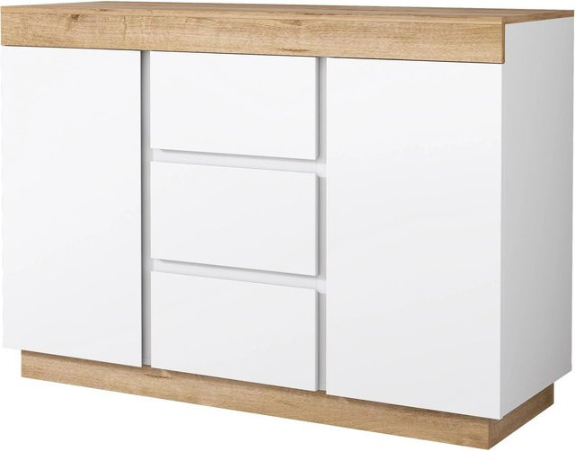 okwish Kommode mit 3 Schubladen und Türen in Weiß, B/T/H: 120 x 40 x 83 cm - Bild 1