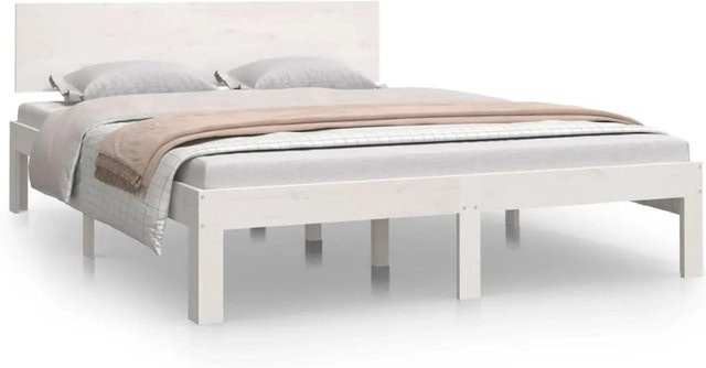 vidaXL Massivholzbett aus Kiefer in Weiß, Modernes Doppelbett, B/T/H: 135 x 190 x 69,5 cm - Bild 1
