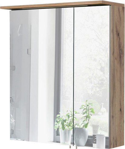 SCHILDMEYER Spiegelschrank Milan, 2-türig mit LED-Beleuchtung und Glastüren, Eiche braun, B/H/T: 60 x 71 x 16 cm - Bild 1