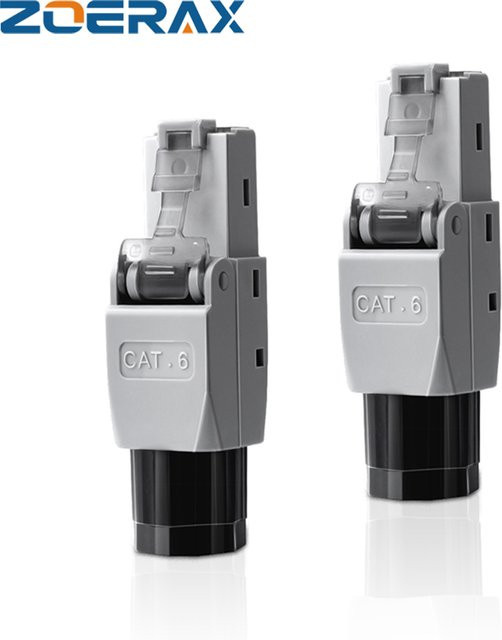 ZoeRax Werkzeugloser RJ45 Cat6 Ethernet-Anschluss mit vergoldetem Stecker für 1000 Mbit/s LAN-Verbindungen, modularer Stecker für 23 AWG bis 26 AWG Internetkabel - Bild 1