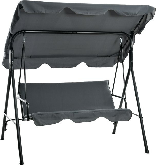 Aosom Hollywoodschaukel 3-Sitzer mit Sitzpolstern und verstellbarem Sonnendach in Grau, B/T/H: 172 x 110 x 153 cm - Bild 1